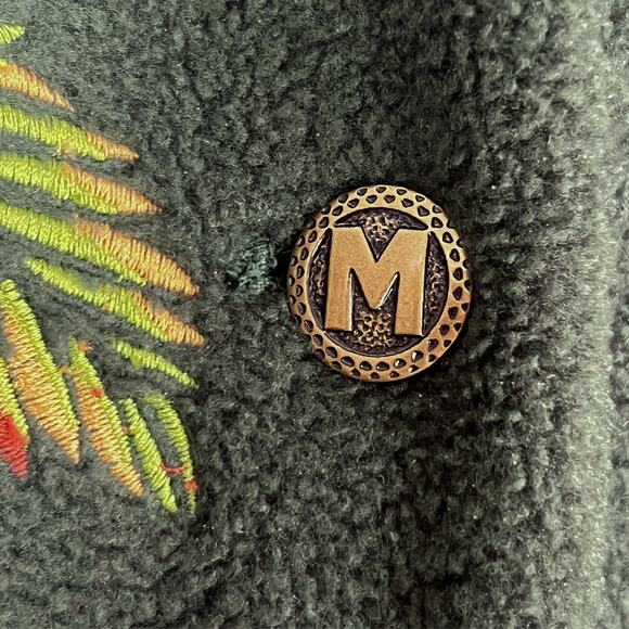 Bob Mackie Embroidered Fleece Jacket Green Button Front Fall Leaves Women’s L - Picture 6 of 6